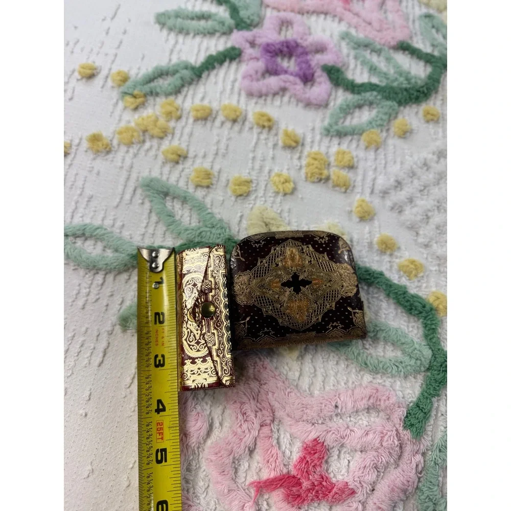 Vintage Italian Coin Purse Lipstick Holder Set Ornate Gold‎ Red